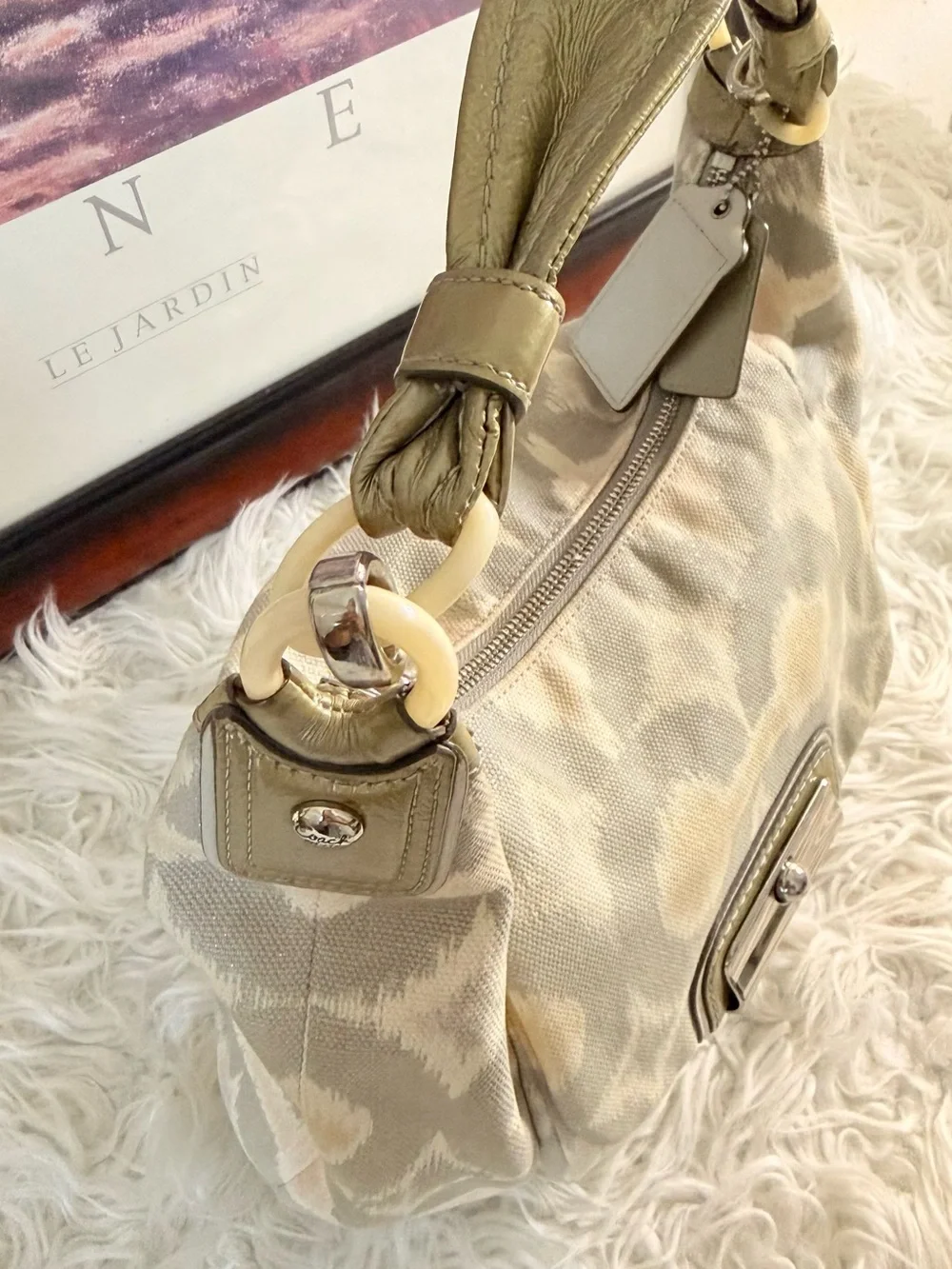 Coach Neutral Signature Canvas Shoulder Bag with Pale Cream Accents